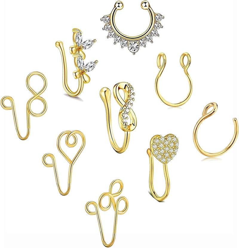 VitaCool Store Fake Nose Ring Hoop Fake Nose Stud Magnetic Septum Nose Ring Stud Stainless Steel CZ Fake Nose Piercing Stud Faux Nose Ear Lip Cuffs Non Pierced Jewelry for Women Men - Image 1